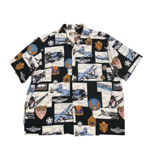 Vintage Kalaheo Hawaiian Military WW2 Bomber Plane Mens Shirt USA Hawaii Size XL - Picture 1 of 12